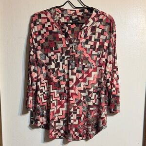 Link Women's Red and Black Geometric Blouse